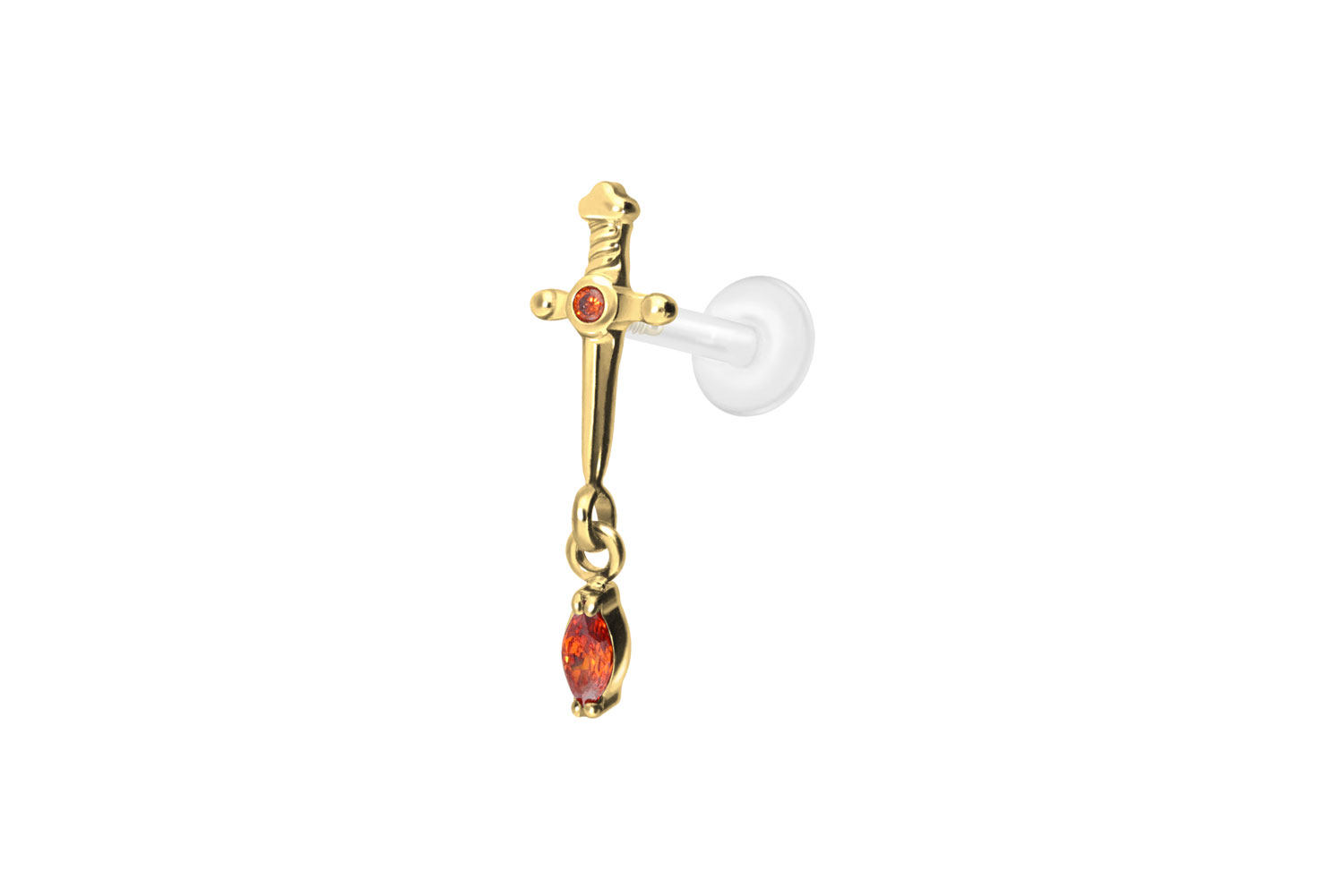 PTFE Labret Piercing mit Innengewinde + Titan-Aufsatz DOLCH + KRISTALLTROPFEN